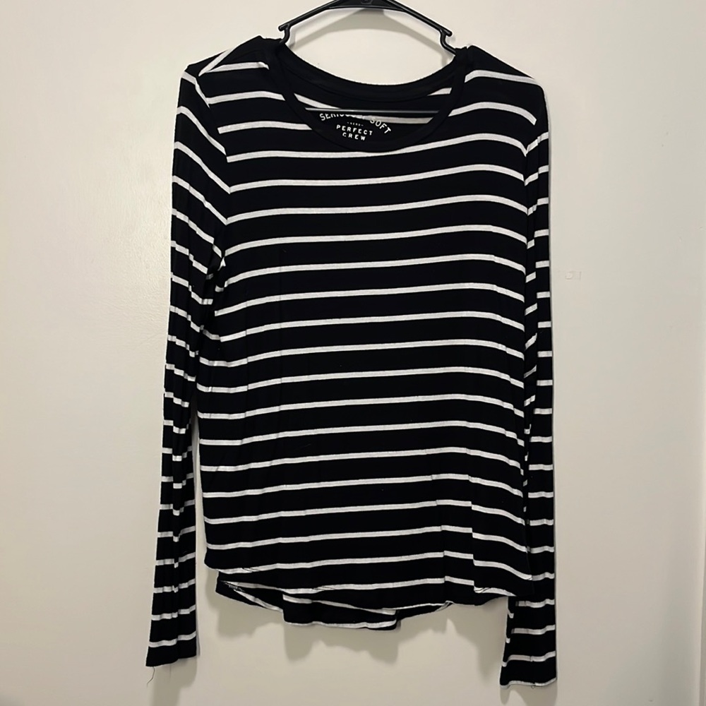 Black and white striped long sleeve Top